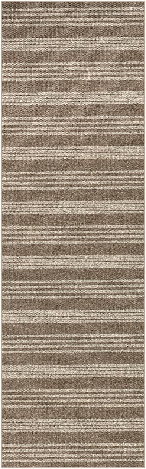 Lahome Striped Easy Jute Kitchen Runner Rug, 2x8 Washable Outdoor Rugs | Non Slip Indoor Entryway Runners, Modern Farmhouse Neutral Non Shedding Carpet for Hallway Porch Foyer Laundry Room, Khaki