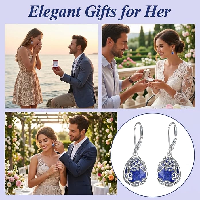 Teardrop Tree of Life/Filigree Earrings for Women Dangle Leverback Earrings Jewelry Gift Anniversary For Her