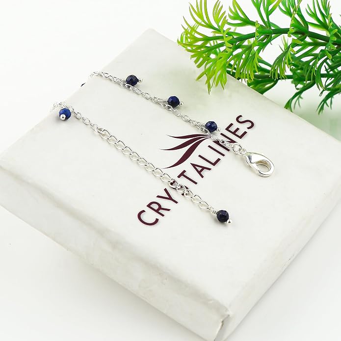 Natural Gemstone Beaded Dangle Anklets, Handmade Bohemian Jewelry, Micro-Faceted Stones Wicca & Reiki Healing Crystals, Silver Ankle Bracelet, Christmas Gift for Women, 9+1.50inch