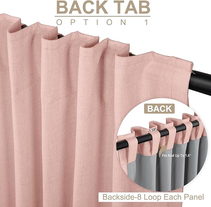 100% Blackout Shield Linen Blackout Curtains for Bedroom 72 Inches Long, Back Tab/Rod Pocket Living Room Drapes, Thermal Insulated Blackout Curtains 2 Panels Set, 50" W x 72" L, Blush Pink