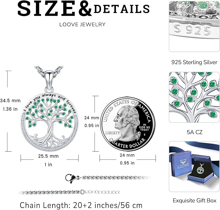 Sterling Silver Tree of Life Necklace for Women Oval Family Tree Necklace Abalone Shell Moonstone Pendant Mother Day Necklace for Mom Tree of Life Jewelry
