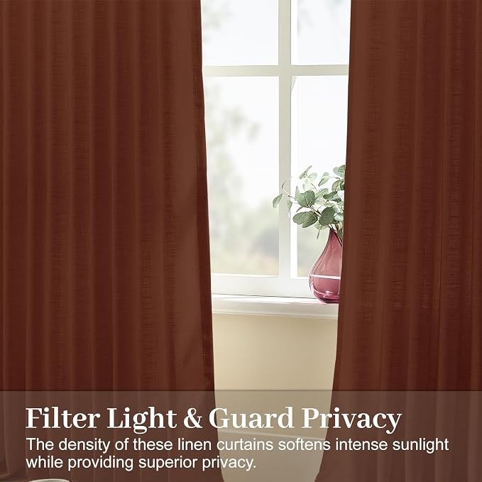 IVAPUPU 90 Inch Linen Blend Curtains 2 Panel Set for Living Room, Pinch Pleated Curtains Semi Sheer Light Filtering Modern Window Drapes with Hooks Rings for Bedroom Dining Room, 40W, Chestnut Brown