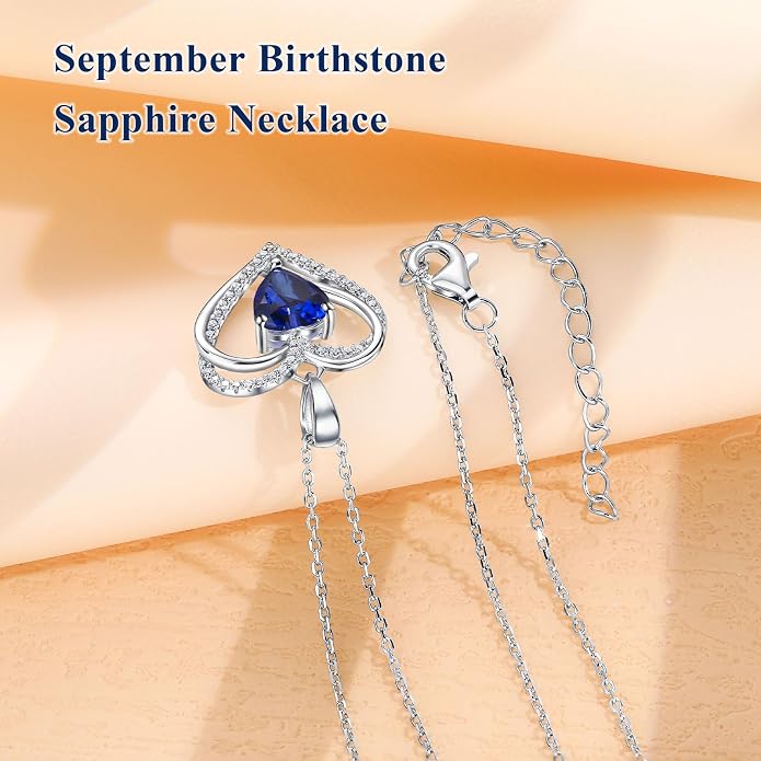 Anniversary Charm Necklace, Sterling Silver 14K Gold Plated Chain with Interlocking Heart Pendant Elegant Birthstone Necklaces for Women, Length 18"