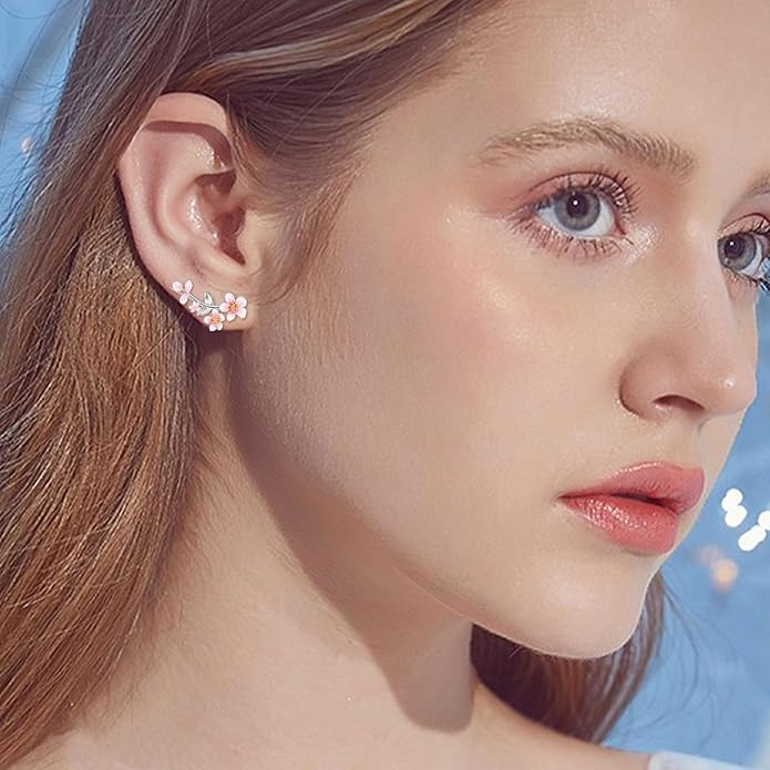Ear Climbers Earrings for Women Sterling Silver Vintage Ear Crawler Earrings Jewelry Gifts for Women