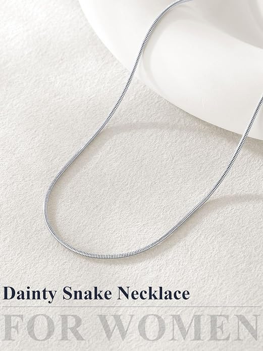 U7 Snake Necklace for Women 14K Gold Plated/Silver/Rose Gold/Black Chain Necklace Hypoallergenic, Stainless Steel Tiny Snake Chain Necklace 1/1.2/1.5/2MM, 14-30" Adjustable Minimalist Gift