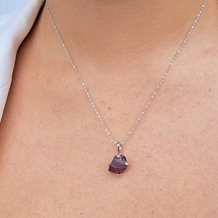 Natural raw gemstone pendant chain necklace with white gold over 925 solid sterling silver, birthstone dainty solitaire gift for her, uniquelan jewelry
