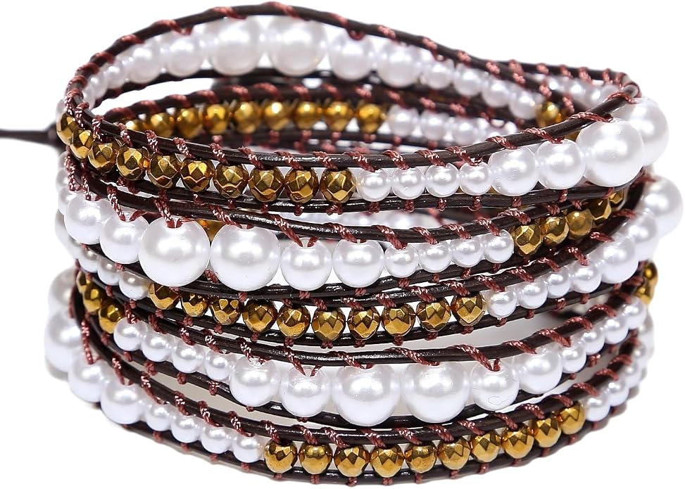 Boho Wrap Bead Bracelet for Women - Handmade Adjustable Natural Stone Beaded Bracelets Yoga Healing Bracelet Bangle Hippie Jewelry