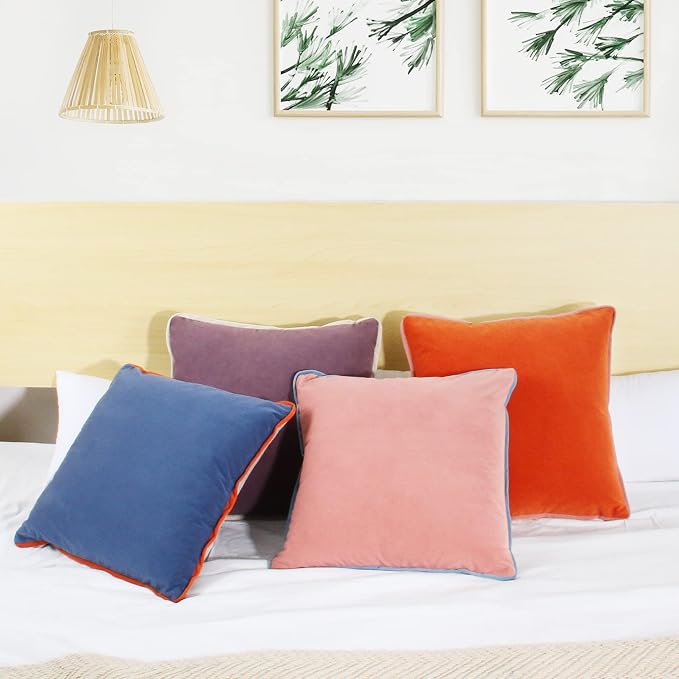 Velvet Throw Pillow Covers 18x18 Inch Set of 4 Decorative Velour Pillowcases Double-Colored Cushion Covers for Sofa Couch,Warm-Edge