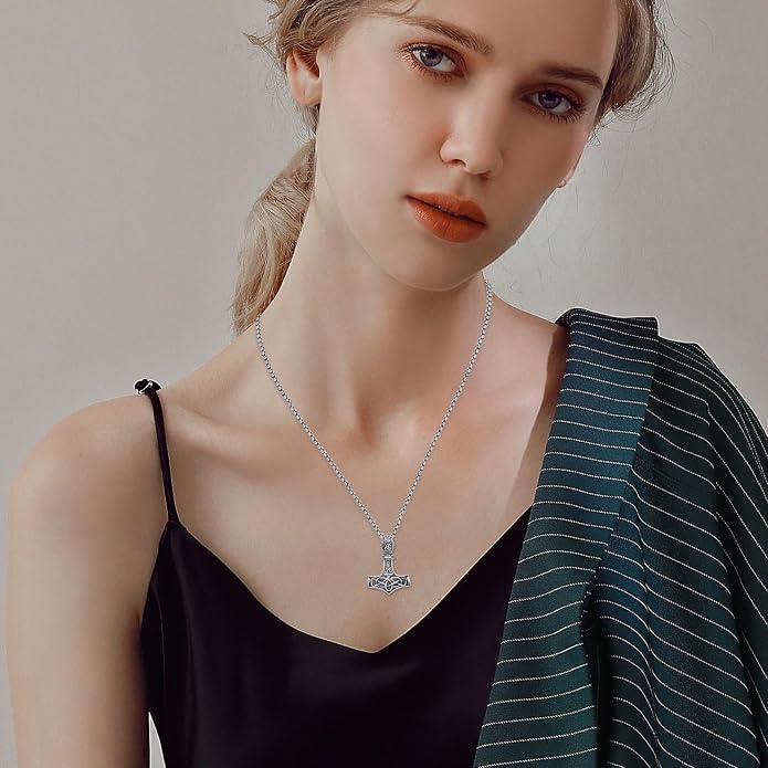 925 Sterling Silver Viking Norse Mjolnir Thor Hammer Pendant Amulet Necklaces with Gifts Box