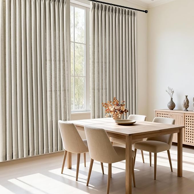 Extra Wide Pinch Pleated Curtains 102 Inches Long for Sliding Glass Door 60 Inch Wide Linen Curtain Memory Trained Pleat Drapes Hooks Rings 60x102 Curtain for Large Window, Burlywood Birch, 1 Panel