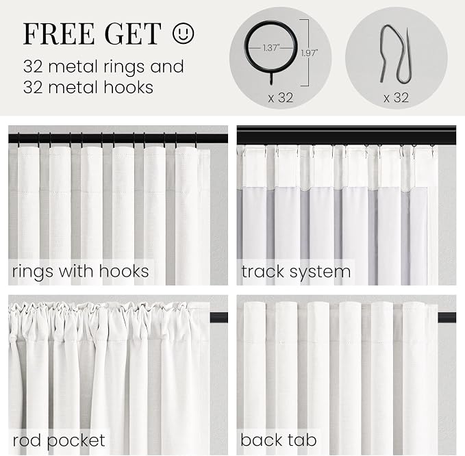 Topfinel Natural Linen Blackout Curtains 92 Inch Long for Living Room Total Light Blocking Rustic Linen Blend Drapes with Back Tabs for Track System Farmhouse Bedroom Nursery Panels