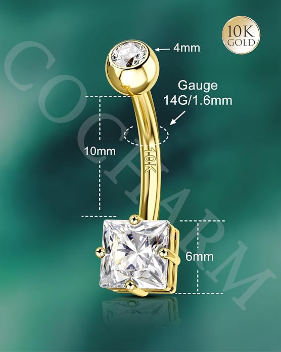 COCHARM 10K Gold Belly Button Rrings, 10K Gold Belly Navel Rings for Women, 14G Gold Belly Navel Piercing Jewelry