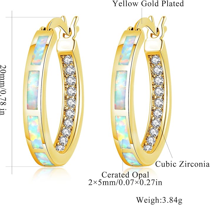 CiNily Sterling Silver/Rose Gold/Yellow Gold Plated Hoop Earrings 20mm,Multicolor Opal Small Hoop Earrings for Women Girls Hypoallergenic Jewelry for Sensitive Ears Gemstone Earrings