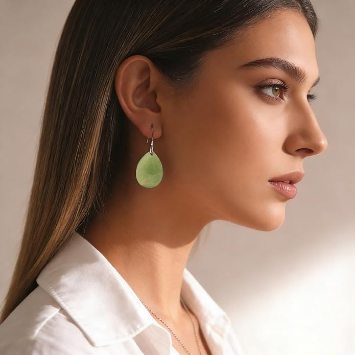 925 Sterling Silver Natural Crystal Agate Dangle Earrings, Waterdrop Teardrop Shape