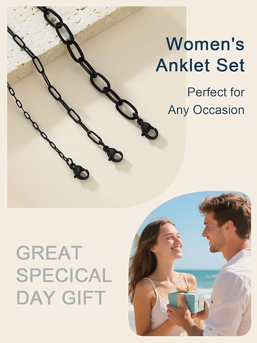 ChainsPro Stainless Steel Waterproof Anklet for Women, Adjustable Non Tarnish Layered Anklets, Trendy Dainty Cuban Link Ankle Bracelet Beach Jewelry Gifts for Swimming & Daily Wear (8.5+2 inches)