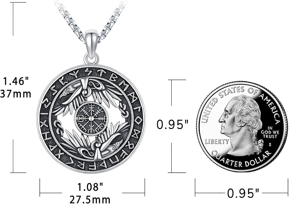 Eusense Viking Necklace for Men Women 925 Sterling Silver Pendant Thors Hammer/Norse Runes/Odin's Ravens/Wolf/Dragon/Snake/Yggdrasil/Freya/Helm of Awe/Valknut/Triskelion/Axe/Shield Viking Jewelry