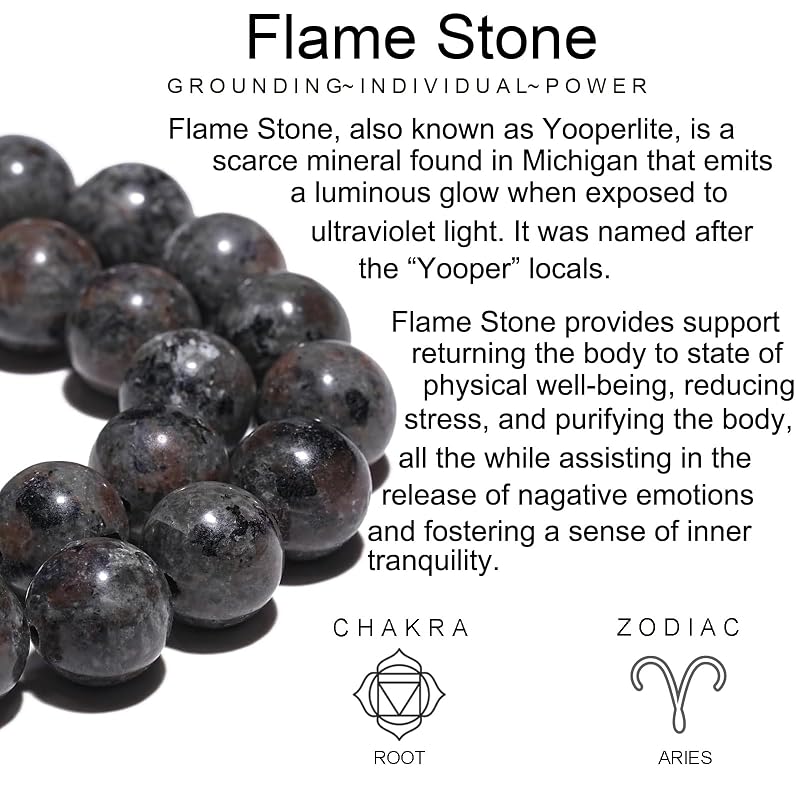 Mens Beaded Bracelet Genuine Natural Stone Flame Stone Bead Bracelets Premium Handcrafted Energy Crystal Bracelets for Men, 10mm Healing Triple Rope Bracelet Unique Mens Stone Jewlry for Men