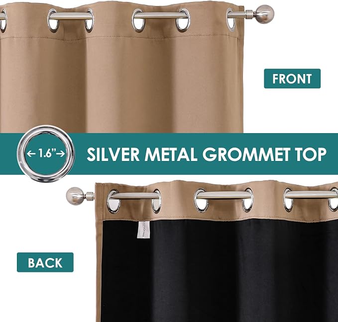 ChrisDowa 100% Blackout Curtains for Bedroom 80 Inches Long 2 Panels Set | 2 Thick Layers, Thermal Insulated, Light Blocking, Grommet, Window Treatment, Living Room Drapes, Cappuccino, 52 x 80 Inch