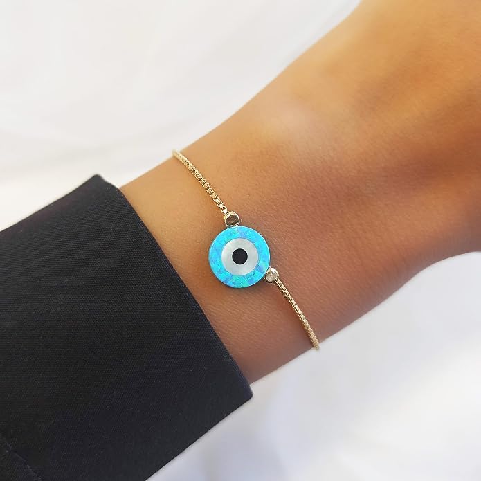 Minimalist Evil Eye Charm Bracelet – Handmade Delicate Good Luck Jewelry for Women – Adjustable 6.5” + 1” Extender