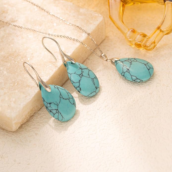 925 Sterling Silver Natural Crystal Agate Dangle Earrings, Waterdrop Teardrop Shape