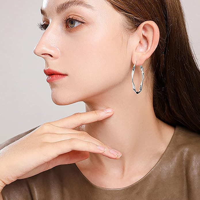 24K Gold Hoop Earrings for Women Trendy Real Gold Plated Twisted Thin Huggie Hoops, Dainty Cute Big Gold Filled Dangle Hoop Earrings Nickel Free Womens Earrings for Sensitive Ears Hypoallergenic