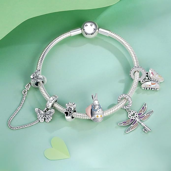 NINGAN 925 Sterling Silver Charm Golden Love Charm Buckle Safety Chain Travel Bead Firefly Dragonfly Pendant, Suitable for Women Bracelet and Necklace as Gift from Mom and Friends
