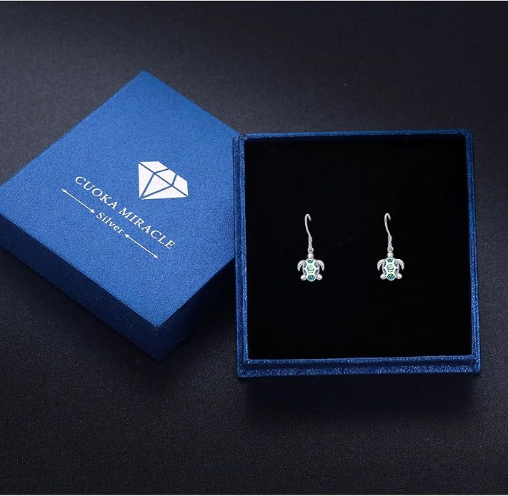 Sea Turtle Earrings,Sterling Silver Hawaiian Beach Themed Stud Earrings Tortoise Animals Drop Dangle Blue Opal Ocean Tarnish Resistant Jewelry Gifts for Women Girlfriend Mom Mother Sister