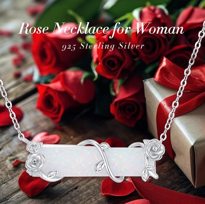 Bar Opal Leaf Necklace For Women S925 Sterling Silver White Opal Pendant with Leaf Charm Bar Pendant Jewelry Gift For Mom Daughter Wife