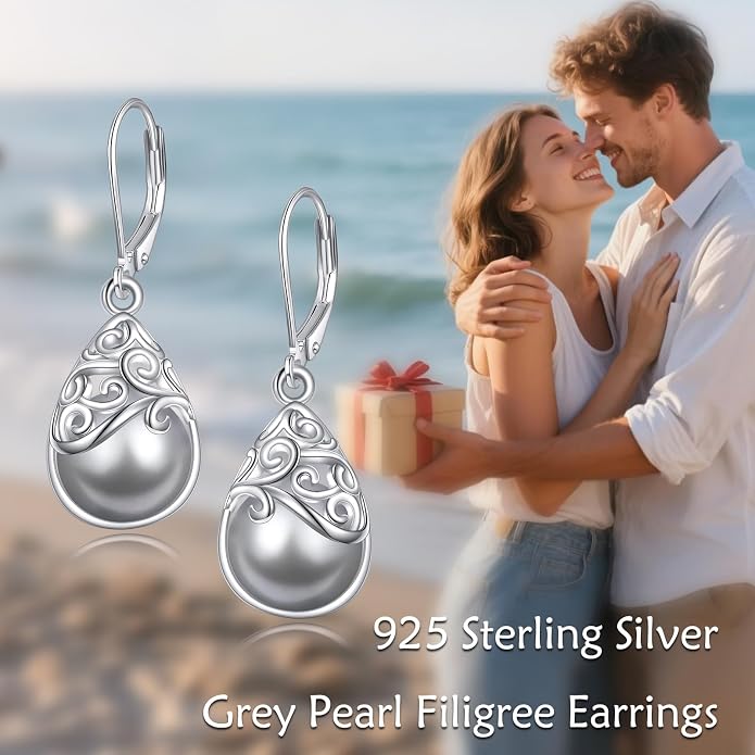 925 Sterling Silver Leverback Earrings Vintage Filigree Dangle Drop Earrings Jewelry Birthday Gifts for Women