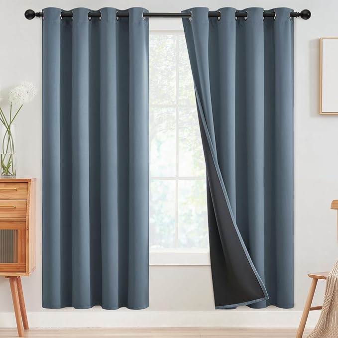 SimpleHome Stone Blue 100% Blackout Curtains Room Darkening Living Room 72L | Curtains for Bedroom,Thermal Insulated Grommet Window Drapes,Curtains for Living Room with Black Back,52 x 72 Inch,2 Panels