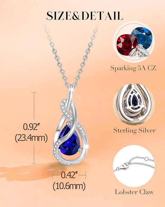 FANCIME TimelessTie Birthstone Necklace for Women White Gold Plated Sterling Silver Ribbon Design Jewelry Knot Pendant Fine Jewelry Gemstone Anniversary Birthday Graduation Mothers Day Gifts for Women Wife Mother Her