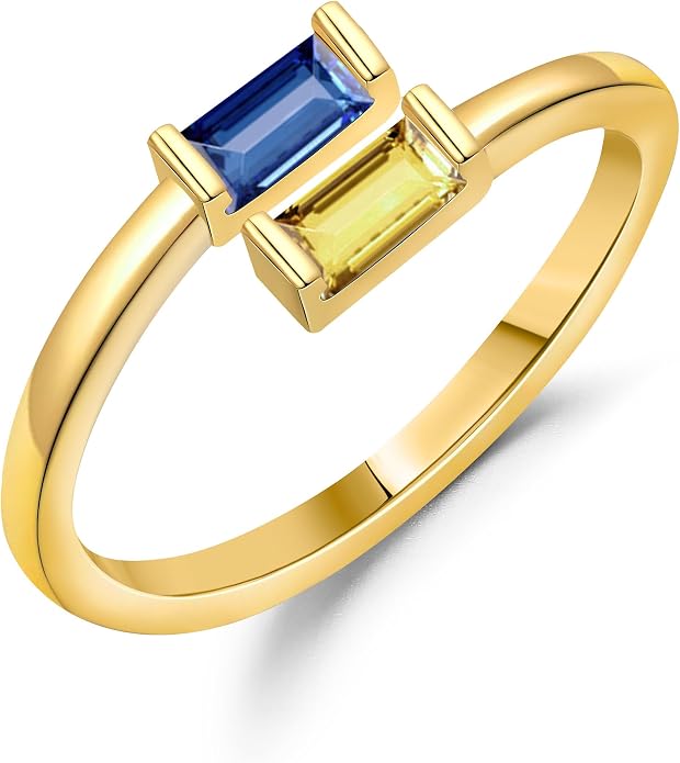 JSJOY Birthstone Rings for Women Dainty Emerald Blue Ring Birthday Gifts for Mom Her Gemstones CZ Ring for Teens Gold Rings That Don't Tarnish Adjustable Ring Jewelry Gifts
