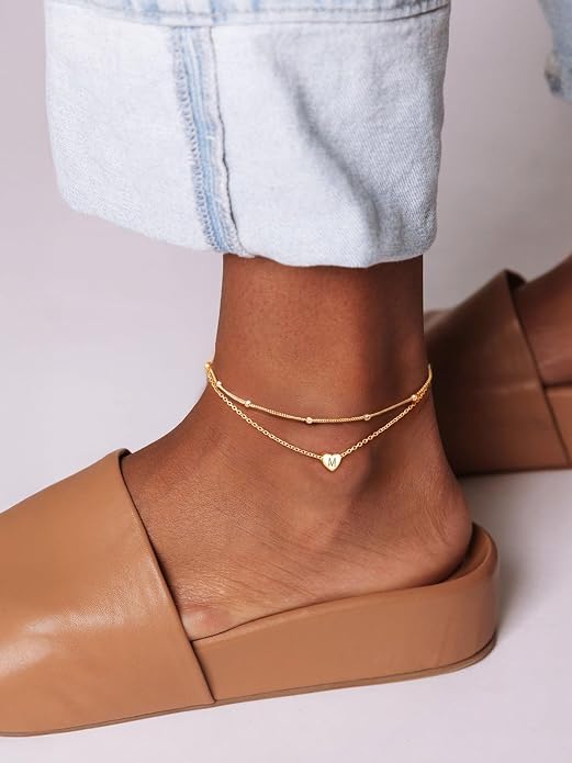 ChicSilver Sterling Silver Anklets for Women 925 Ankle Bracelets for Women Layered Heart Anklet With Beaded Anklets for Women