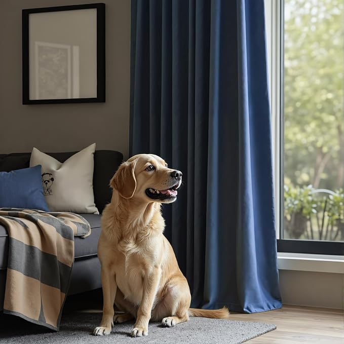 Navy Blue Velvet Curtains 102 Inches Long 2 Panel Soft Luxury Nautical Modern Farmhouse Dark Blue Curtain for Bedroom Dining Living Room Divider Drapes Sun Heat Light Blocking Ceiling to Floor Length