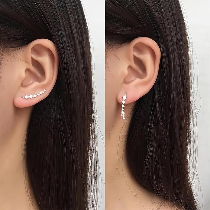 Climber Earrings for Women Ear Crawler Earrings Rose/White/Yellow Gold Plated Cubic Zirconia Birthstone Earring Gifts for Women