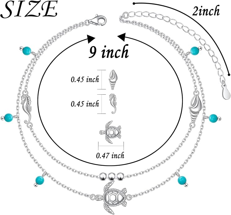 Flyow Anklet for Women S925 Sterling Silver Adjustable Foot Beaded Heart Charm Ankle Bracelet Anklets Jewelry