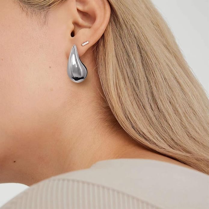 Gold Drop Clip On Earrings Dupes Teardrop Chunky Non Pierced Earring 14K Real Gold Plated Hypoallergenic Lightweight Earrings for Women（Gold and Silver）