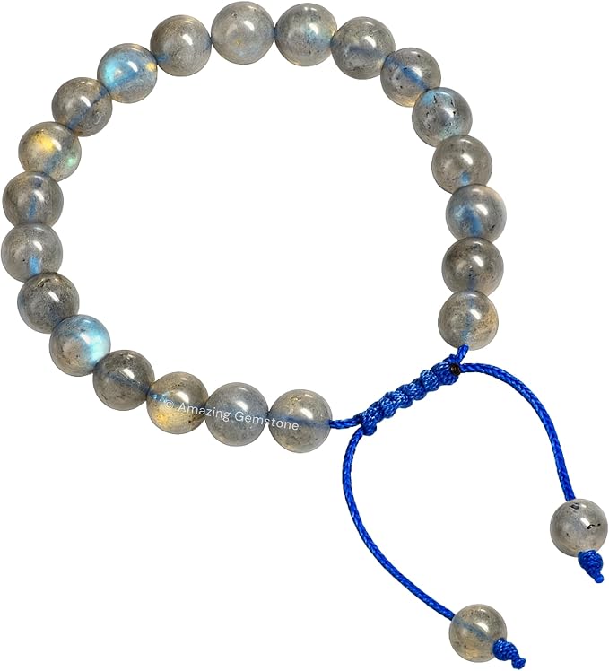 Amazing Gemstone Labradorite Bracelet, Gifts for Men & Women - Protection Healing Crystal Bracelet - 8mm Gemstone Beaded Adjustable Bracelet, Pulseras para Hombres Mujer Stocking Stuffers