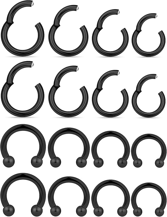 20G 18G 16G 14G 12G 10G Hypoallergenic Nose Rings Hoops for Men Women 316L Surgical Steel Hinged Nose Rings for Nostril Septum Cartilage Helix Daith Tragus Rook Conch Lip Ear Lobe Piercing
