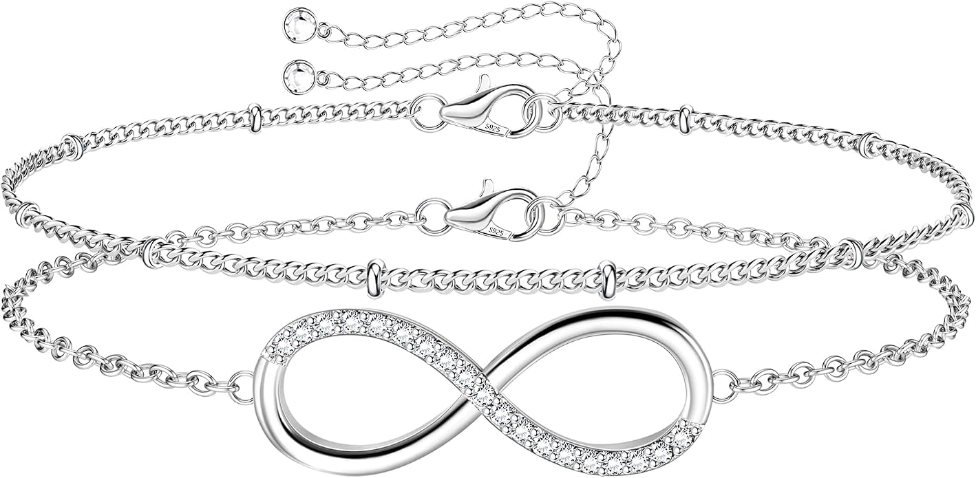 MILACOLATO 925 Sterling Silver Clasp Paperclip Chain Bracelets 14K White Gold Plated Solid Diamond-Cut Paperclip Chain Women Bracelet Adjustable Layered Satellite Beads Bracelets for Women