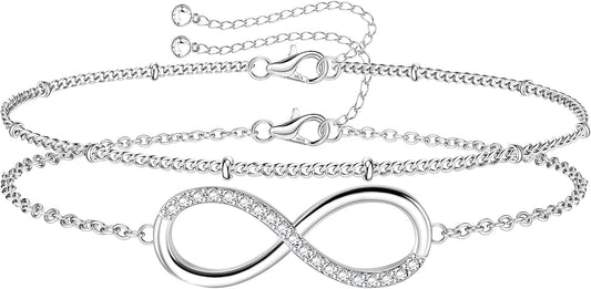 MILACOLATO 925 Sterling Silver Clasp Paperclip Chain Bracelets 14K White Gold Plated Solid Diamond-Cut Paperclip Chain Women Bracelet Adjustable Layered Satellite Beads Bracelets for Women