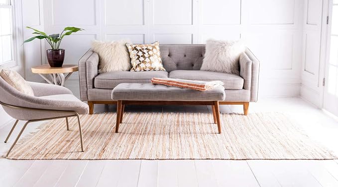 Unique Loom Chindi Cotton Collection Soft Hand Woven Natural Fiber Striped Area Rug, 2 ft 2 in x 3 ft, Beige/Ivory