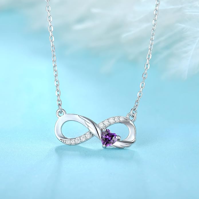 STARCHENIE Infinity Necklace 925 Sterling Silver Angel Wings Heart Birthstone Necklace for Women
