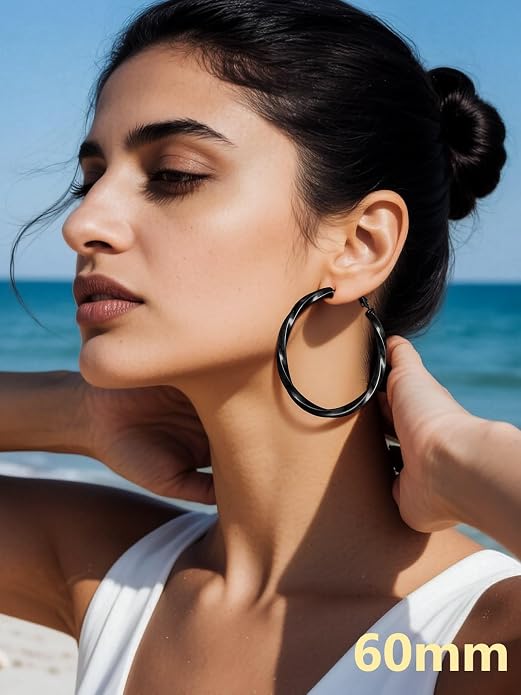 Bestyle 5mm Thick Gold Hoop Earrings Hypoallergenic Hoops for Sensitive Ears Trendy Lightweight Chunky Earrings for Women 30/40/60/80mm
