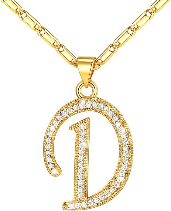 U7 Initial Necklace for Women, Gold/Platinum Plated CZ Crystal Letter A-Z Pendant Necklace, Shiny 20 Inch Name Chain Dainty Personalized Jewelry for Men Mom Wife Friend