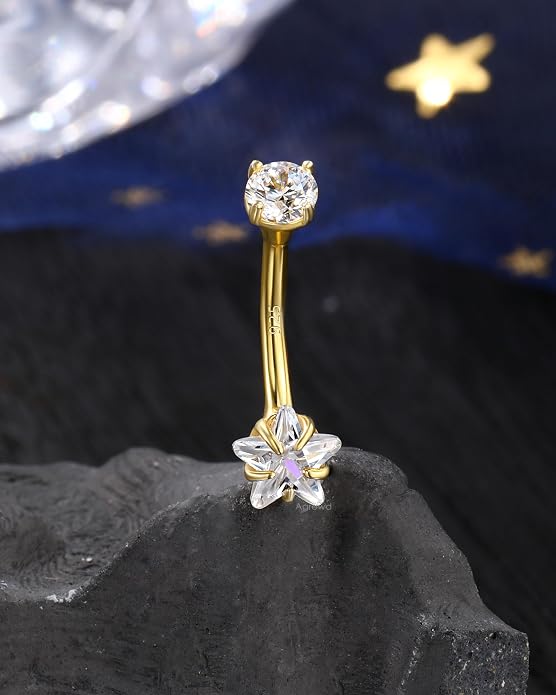 925 Sterling Silver Belly Button Rings 14G Belly Navel Rings for Women Cute Star Belly Navel Piercing Jewelry