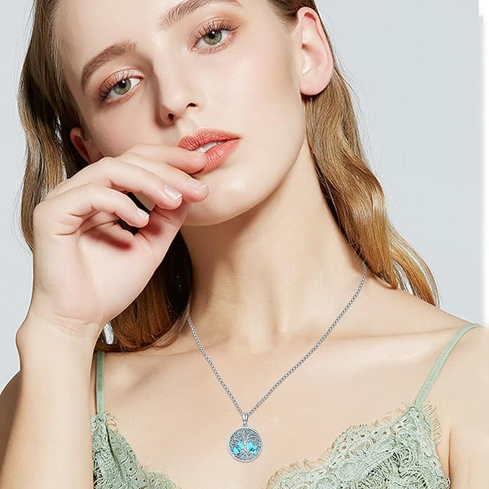 Aniu Tree of Life Necklace for Women, 925 Sterling Silver Mother of Pearl Family Palm Tree Charm Pendant Jewelry for Birthday Christmas Gift