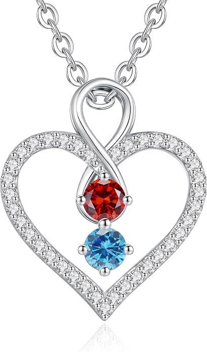 LOUISA SECRET Double Birthstone Necklaces for Women, 925 Sterling Silver Infinity Love Heart Pendant Necklace for Her, Birthday Anniversary Valentine's Day, Christmas, Wedding, Graduation Gift for Her, Personalized Gifts, Jewelry Gifts for Wife Mom Gir...