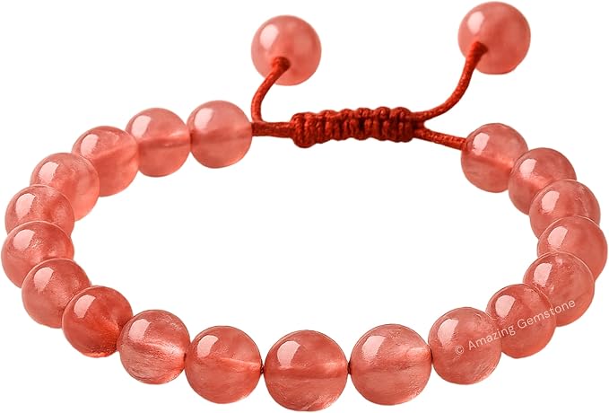 Amazing Gemstone Cherry Quartz Bracelet, Gifts for Men & Women - Protection Healing Crystal Bracelet - 8mm Gemstone Beaded Adjustable Bracelet, Pulseras para Hombres Mujer Stocking Stuffers