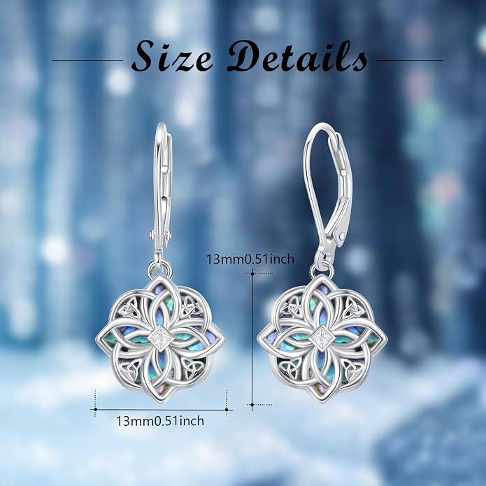 Celtic Knot Earrings 925 Sterling Silver Abalone Drop Dangle Celtic Earrings Gifts for Women